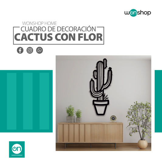 Cuadro de Decoración MDF Cactus con Flor - wonshop.mx