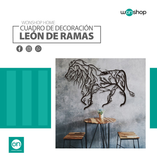 Cuadro de Decoración MDF de León de Ramas - wonshop.mx