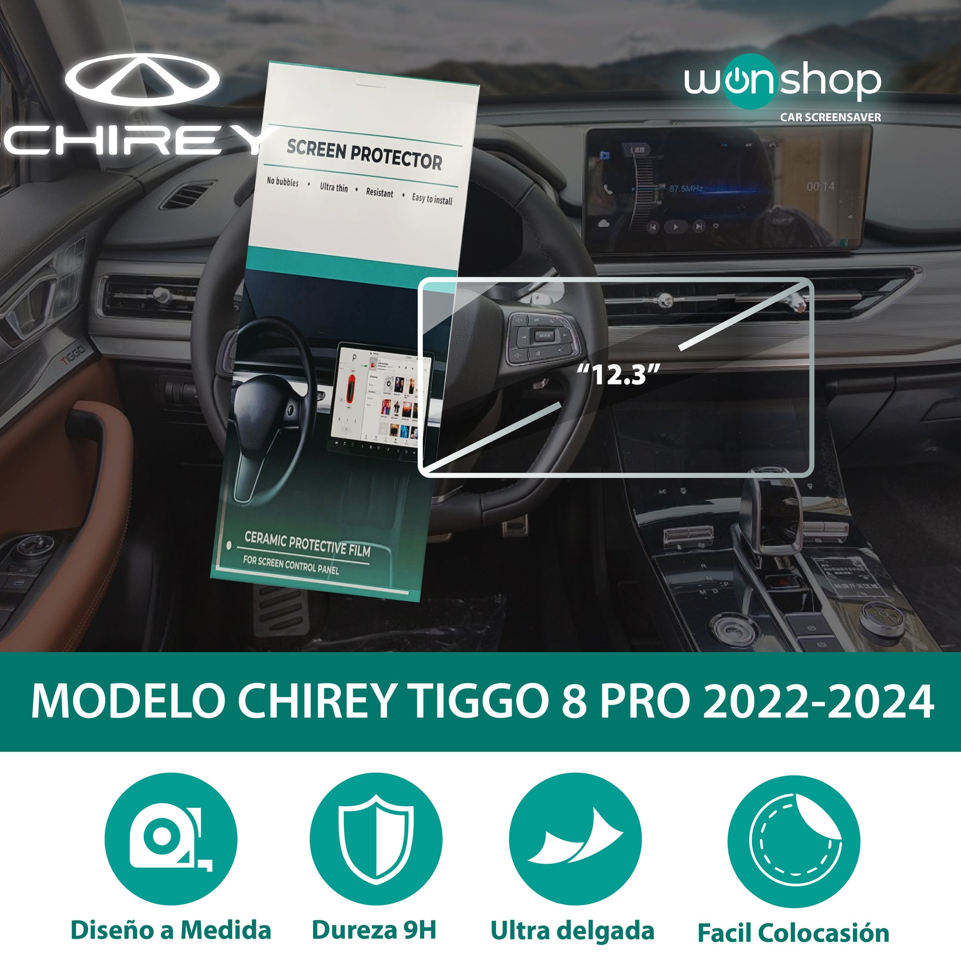 Protector de pantalla táctil para autos Chirey - wonshop.mx